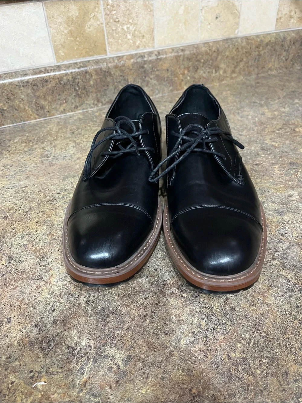 NWOT Perry Ellis Portfolio Leo Men’s 9.5 Black Cap Toe Derby Dress Shoes office